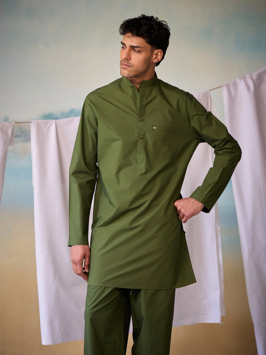 Misraa Signature Kurta - Chive Green (Men)