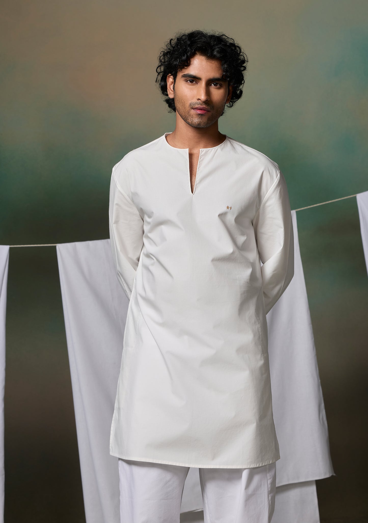 Misraa V Neck Kurta (Men) - White