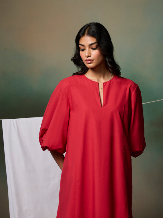 Misraa Panelled Kurta - Red