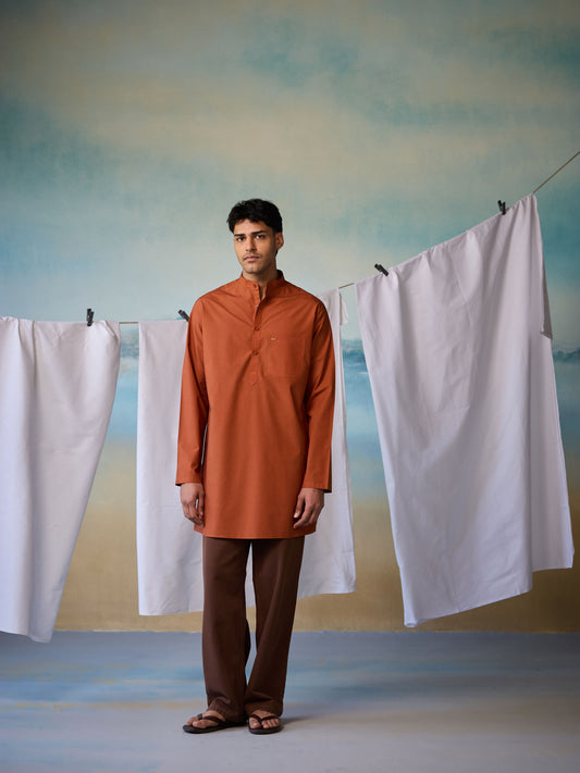Misraa Signature Kurta - Umber Brown (Men)