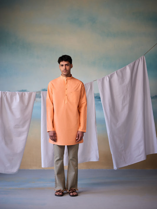 Misraa Signature Kurta - Papaya Orange (Men)