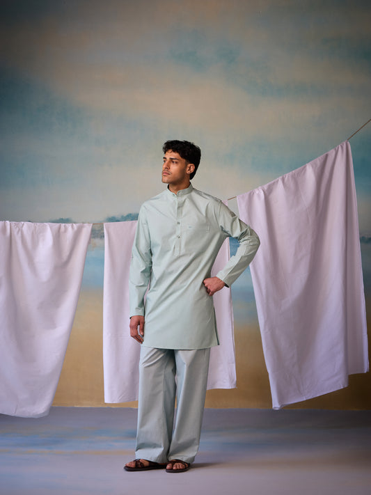Misraa Signature Kurta - Aqua Grey (Men)