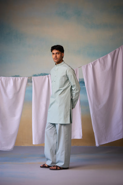 Misraa Signature Kurta - Aqua Grey (Men)