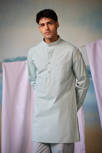 Misraa Signature Kurta - Aqua Grey (Men)