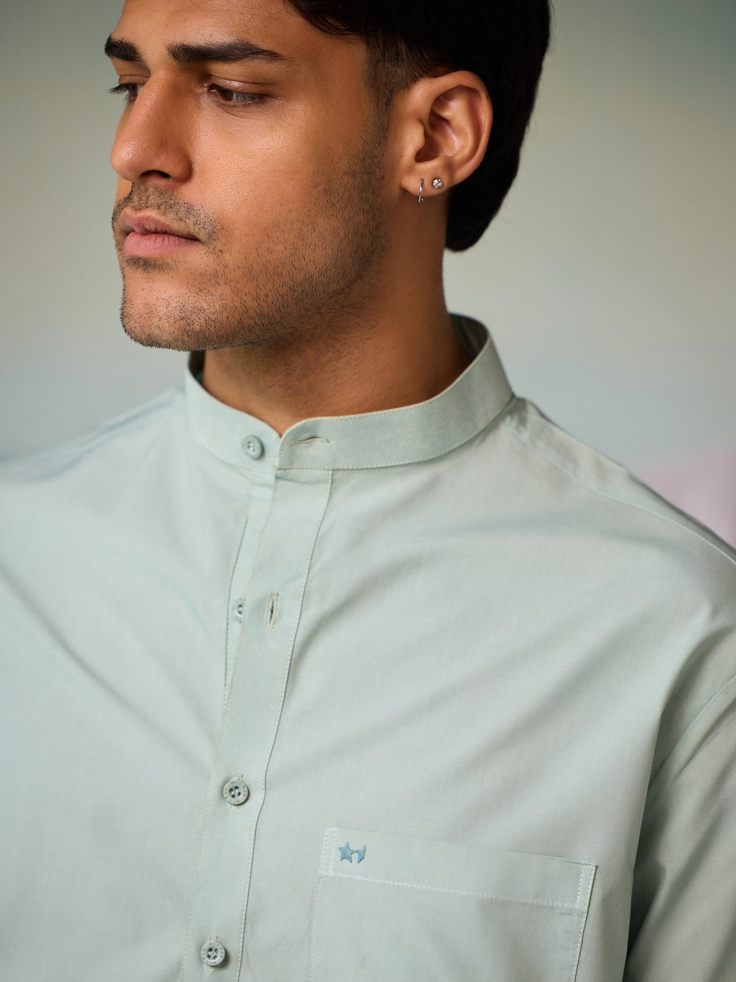 Misraa Signature Kurta - Aqua Grey (Men)