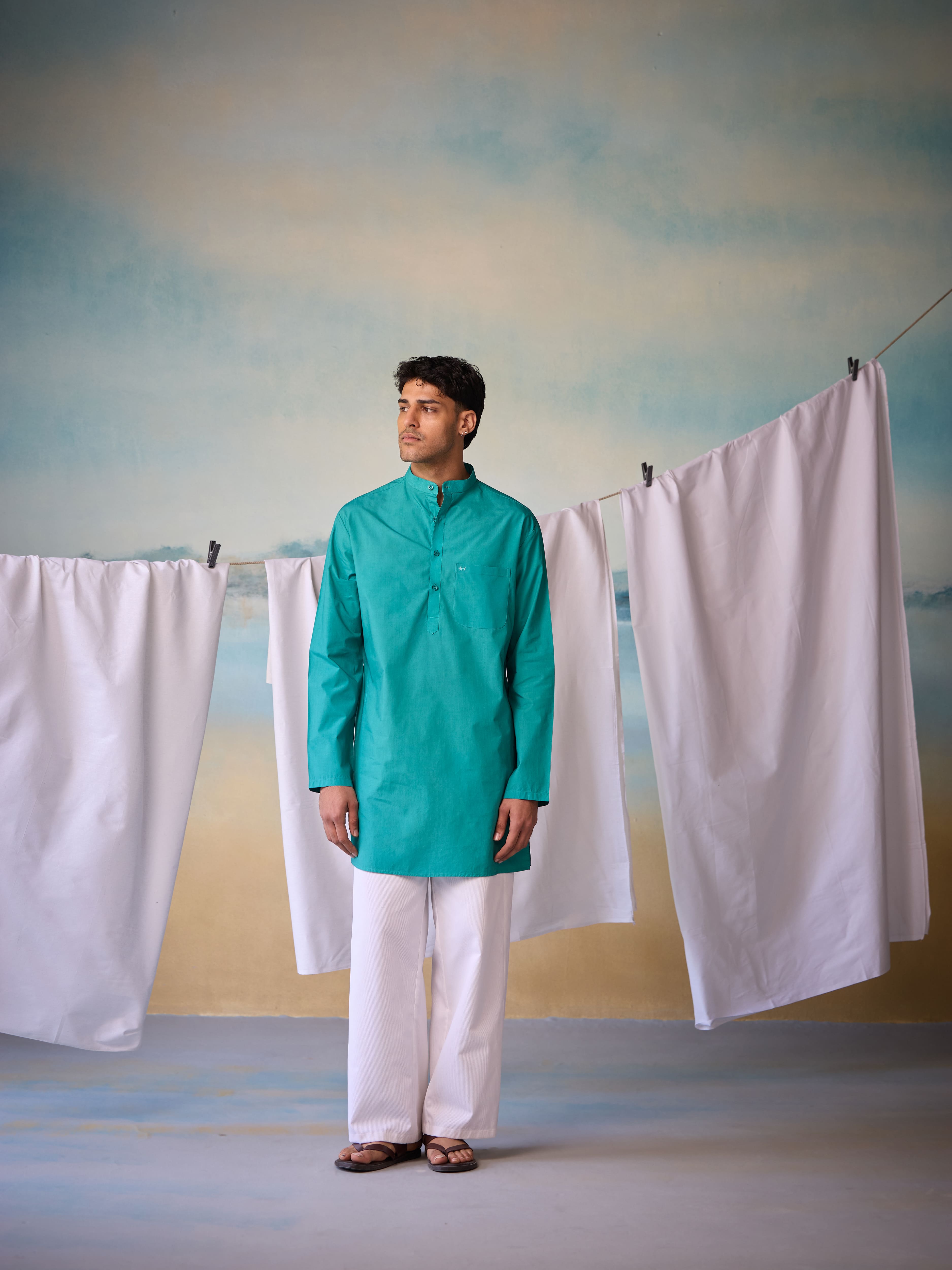 Misraa Signature Kurta - Teal Blue (Men)
