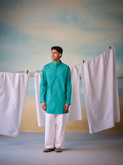Misraa Signature Kurta - Teal Blue (Men)