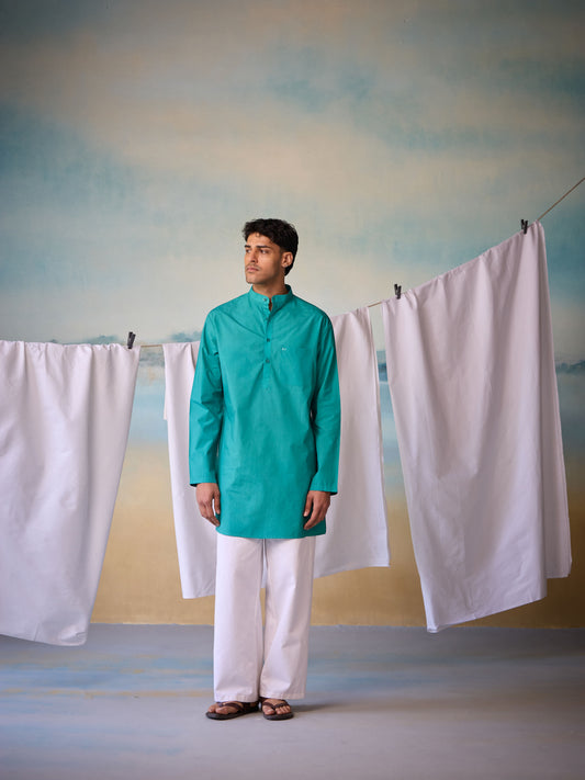 Misraa Signature Kurta - Teal Blue (Men)