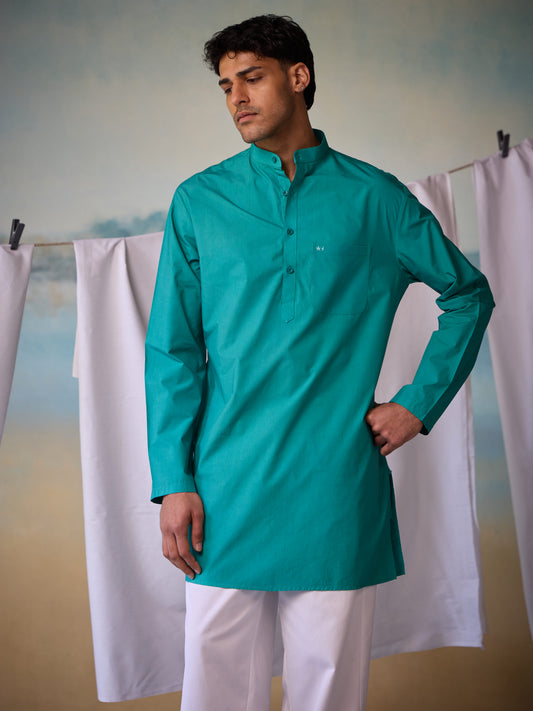 Misraa Signature Kurta - Teal Blue (Men)