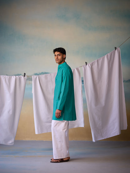 Misraa Signature Kurta - Teal Blue (Men)