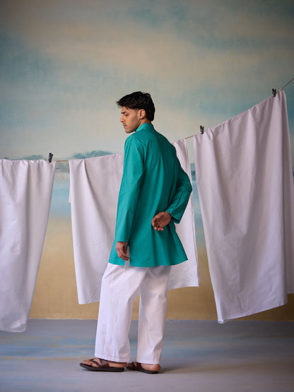 Misraa Signature Kurta - Teal Blue (Men)
