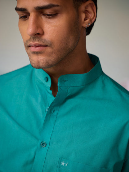 Misraa Signature Kurta - Teal Blue (Men)