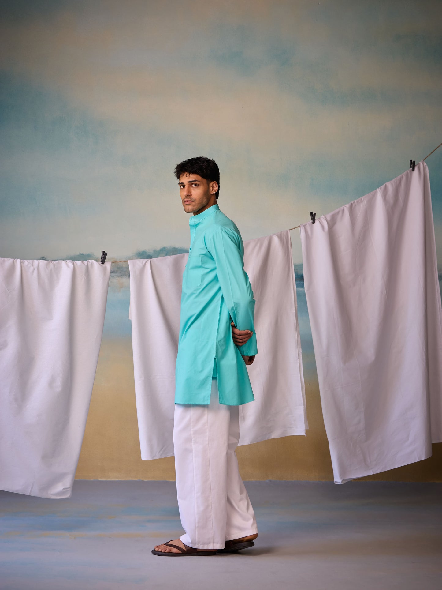 Misraa Signature Kurta - Bright Teal (Men)