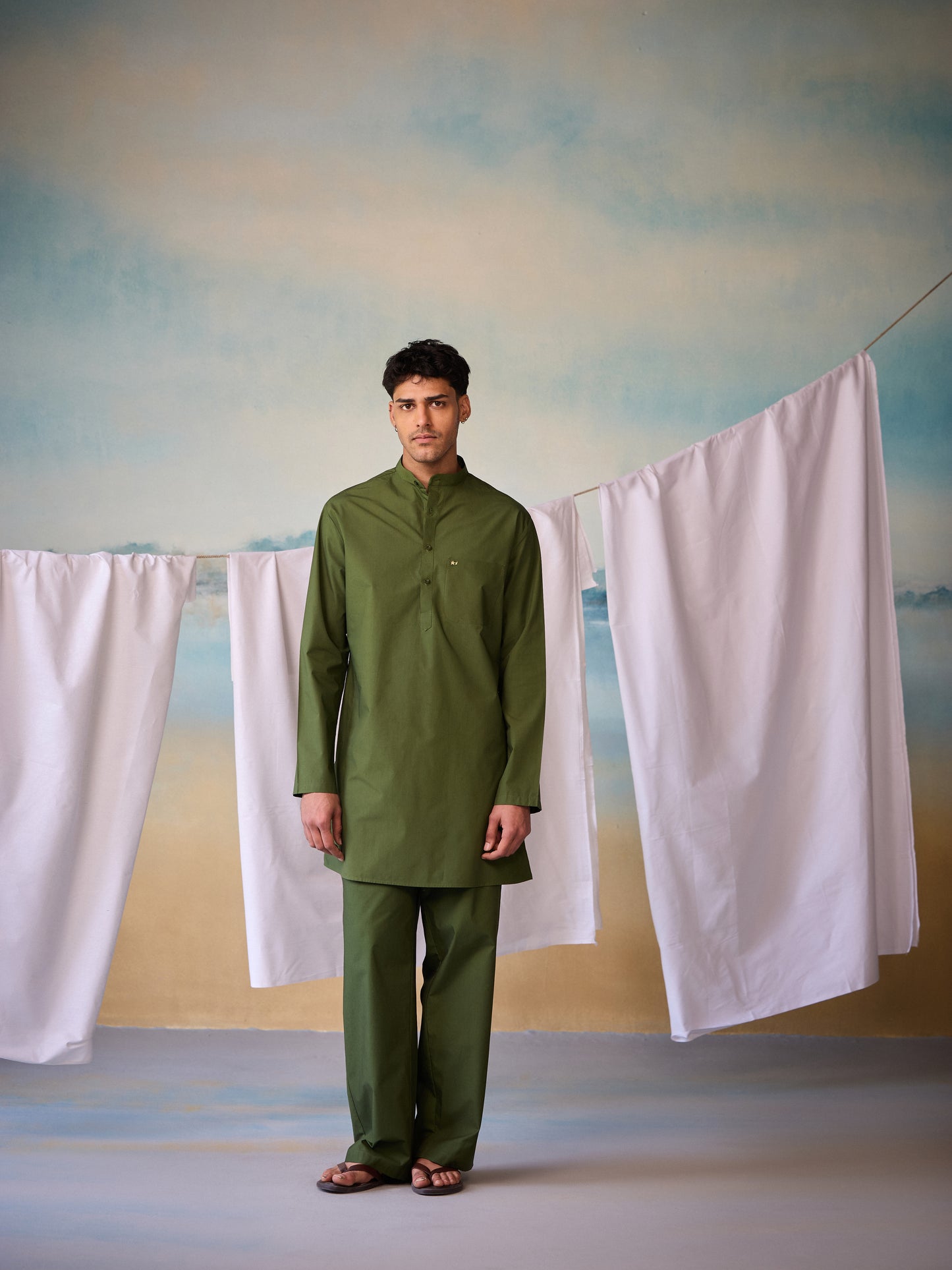Misraa Signature Kurta - Chive Green (Men)