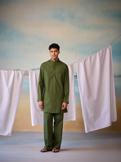 Misraa Signature Kurta - Chive Green (Men)