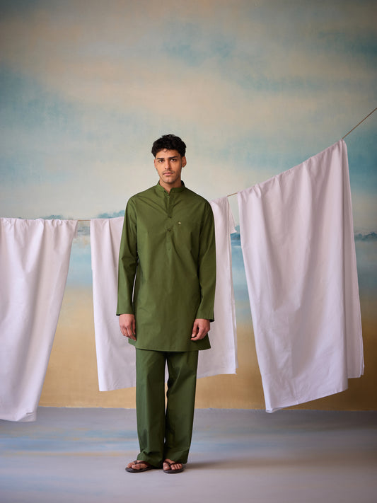 Misraa Signature Kurta - Chive Green (Men)
