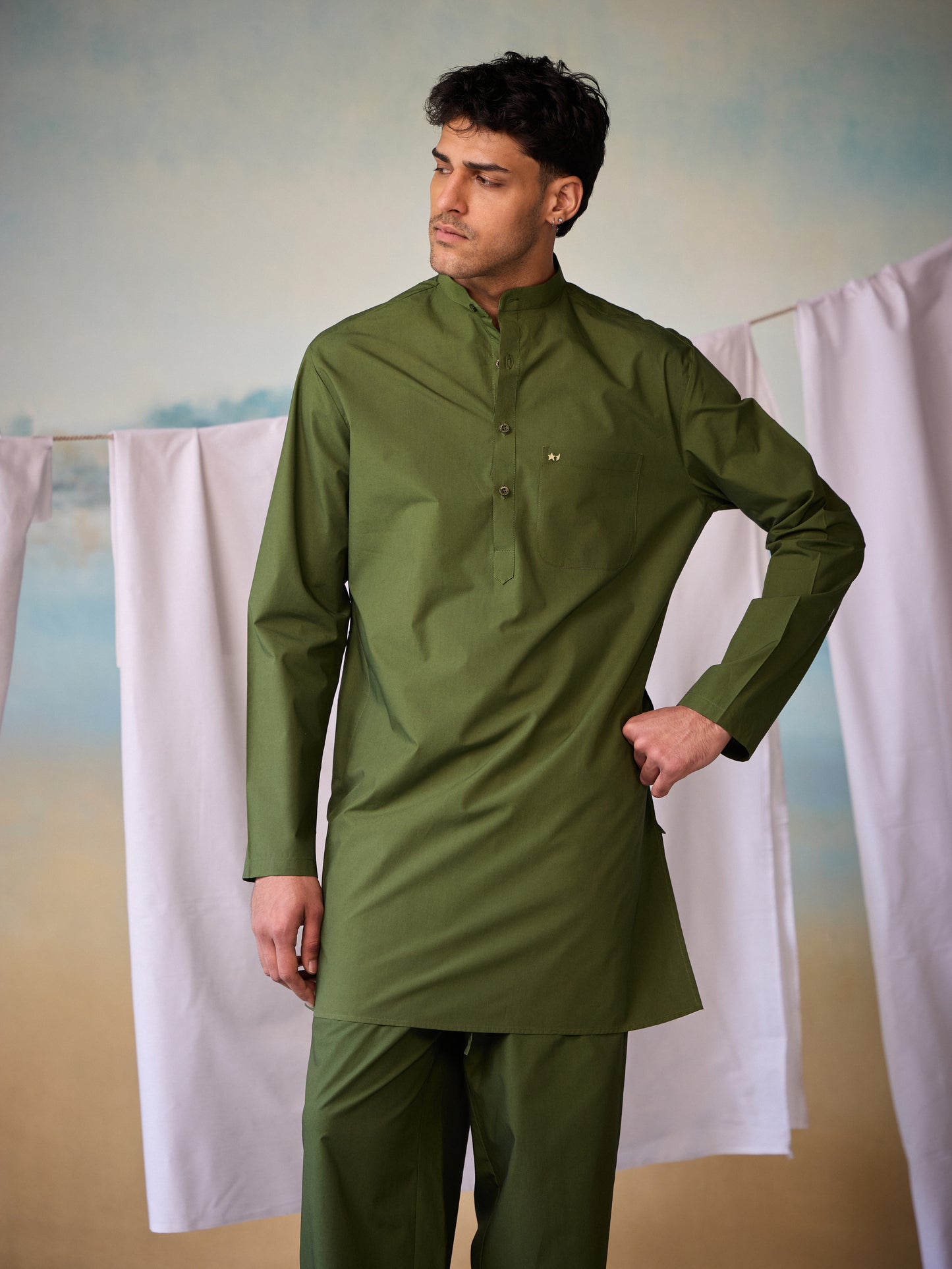 Misraa Signature Kurta - Chive Green (Men)