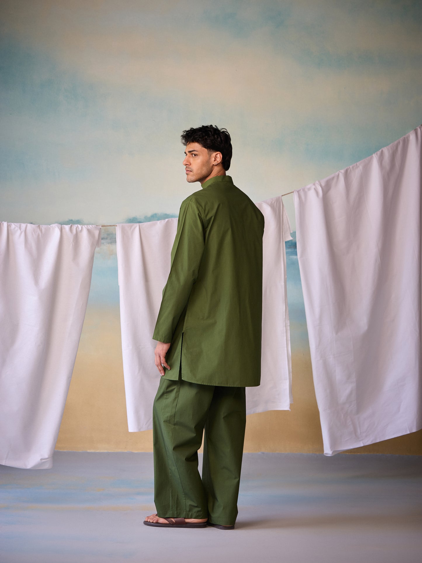 Misraa Signature Kurta - Chive Green (Men)