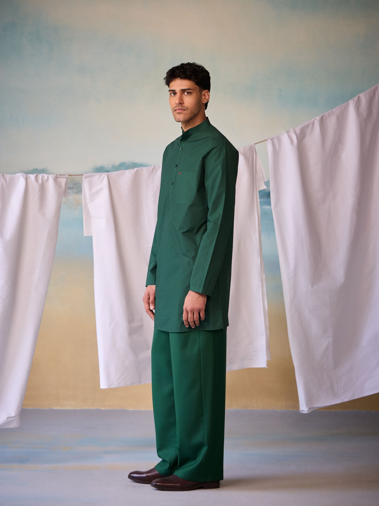 Misraa Signature Kurta - Dark Green (Men)