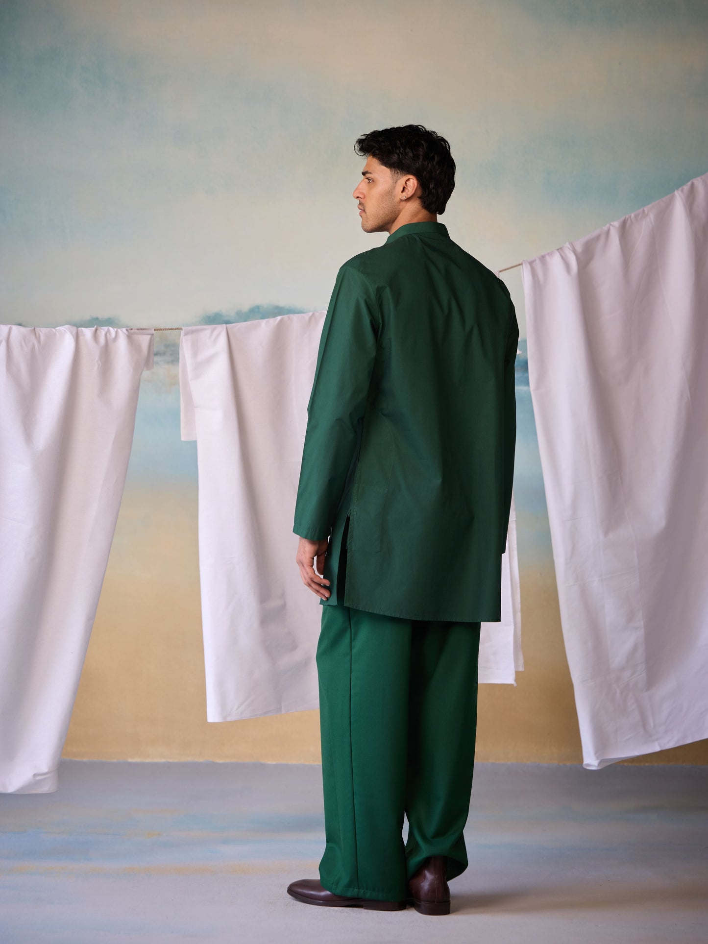 Misraa Signature Kurta - Dark Green (Men)