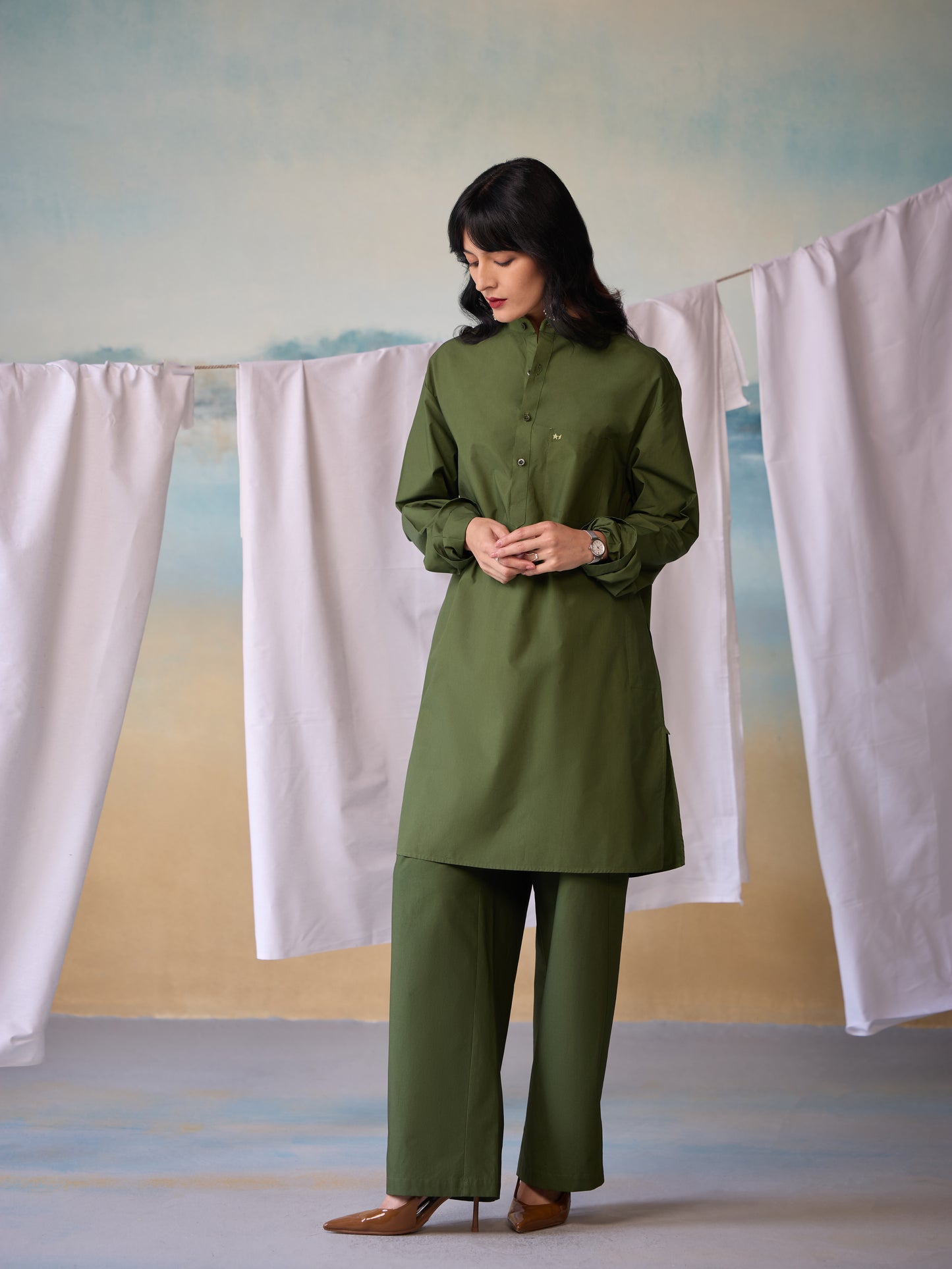 Misraa Signature Kurta - Chive Green (Women)