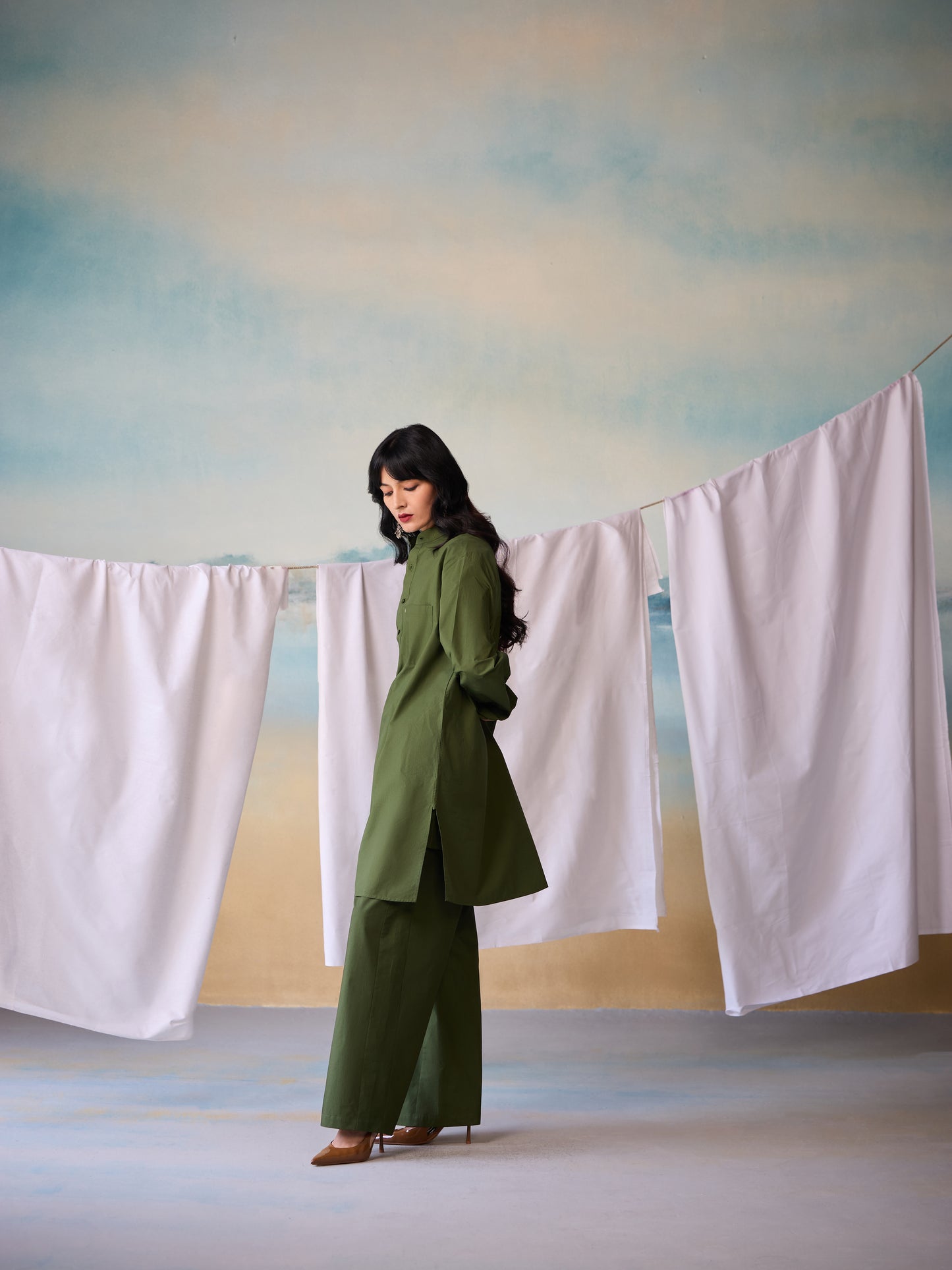 Misraa Signature Kurta - Chive Green (Women)