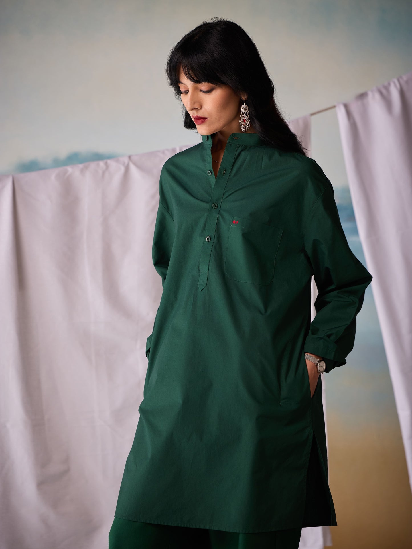 Misraa Signature Kurta - Dark Green (Women)