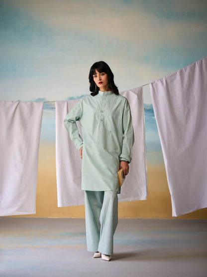 Misraa Signature Kurta - Aqua Grey (Women)