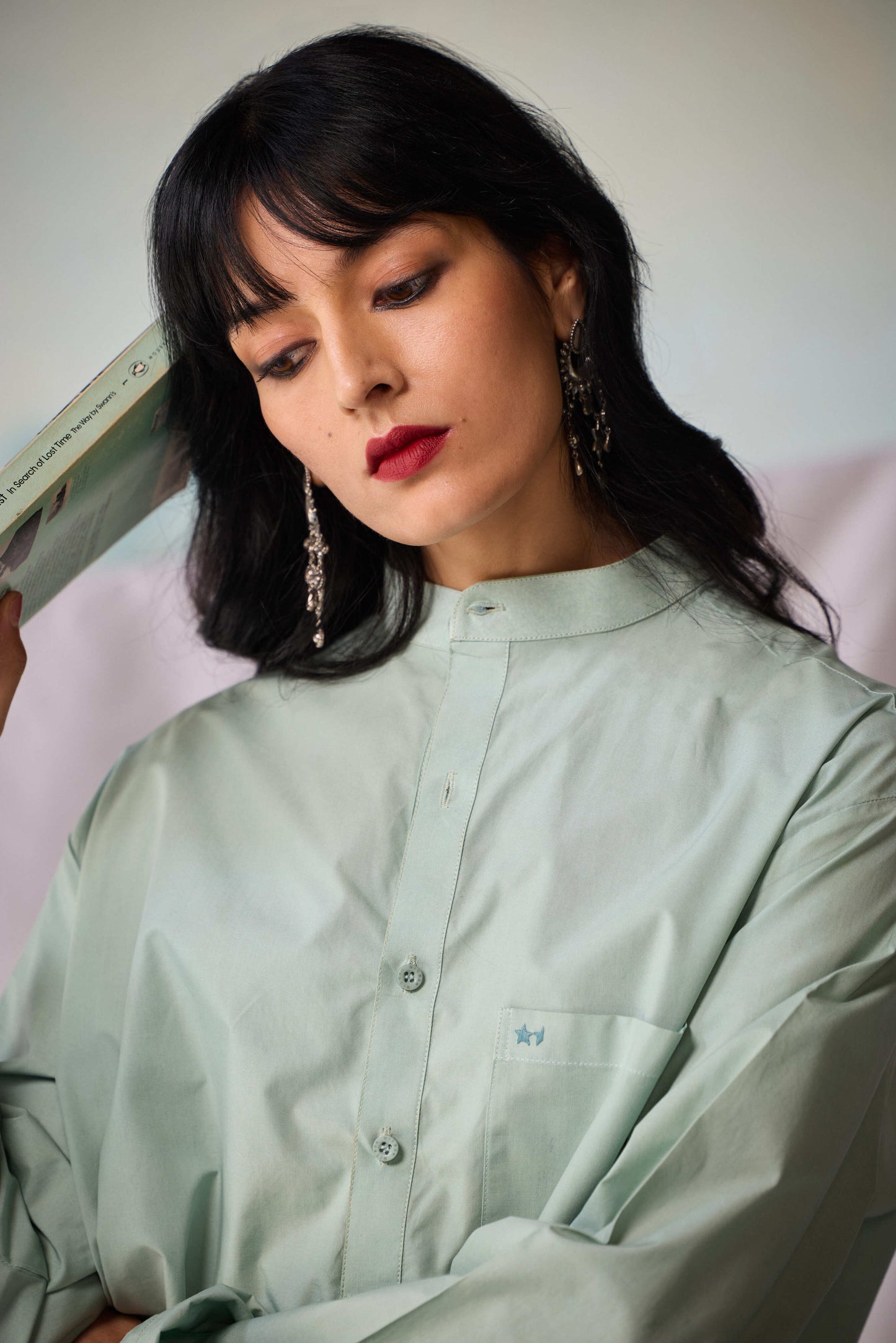 Misraa Signature Kurta - Aqua Grey (Women)