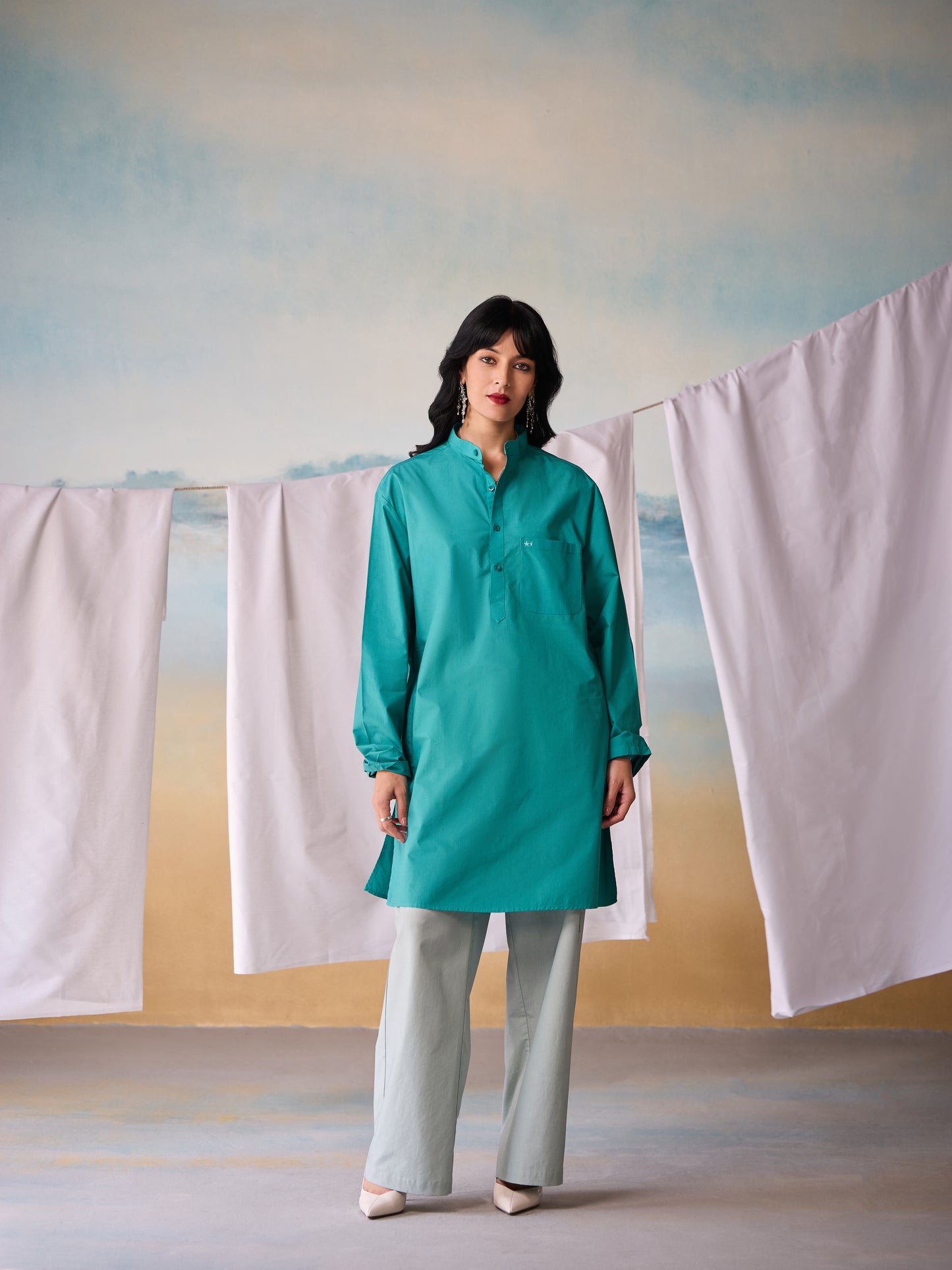 Misraa Signature Kurta - Teal Blue (Women)