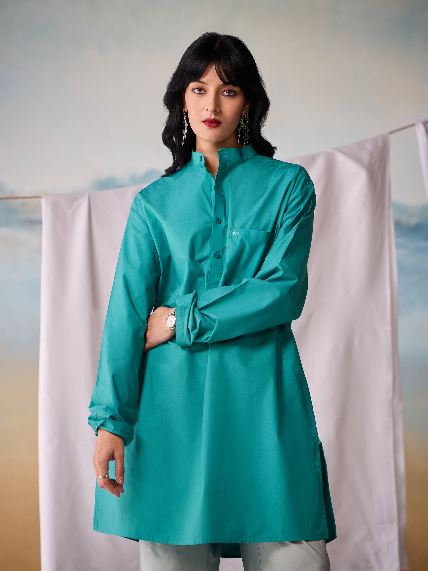 Misraa Signature Kurta - Teal Blue (Women)