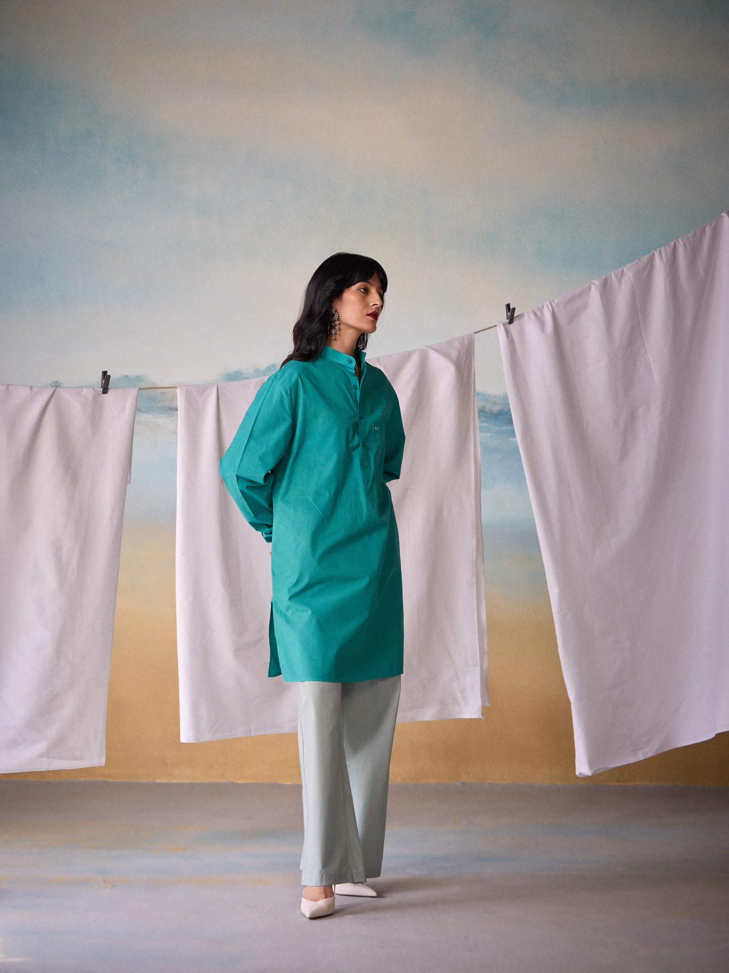 Misraa Signature Kurta - Teal Blue (Women)