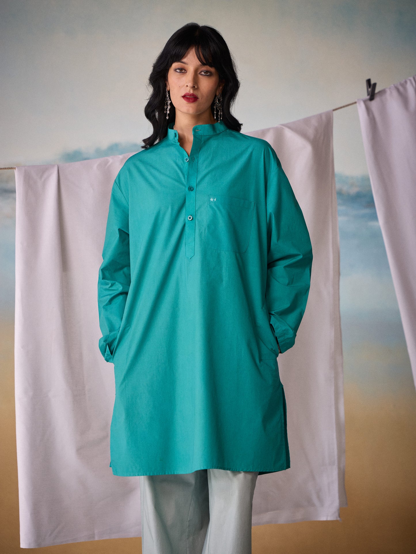 Misraa Signature Kurta - Teal Blue (Women)