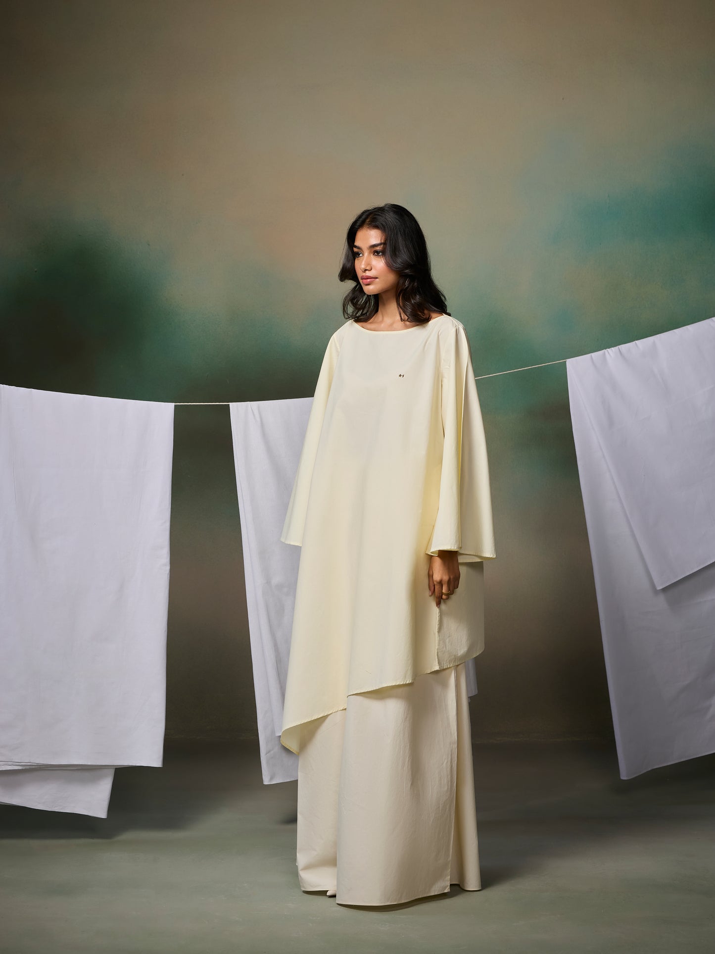 Misraa Asymmetric Boat Neck Kurta - Cream Cheese Yellow