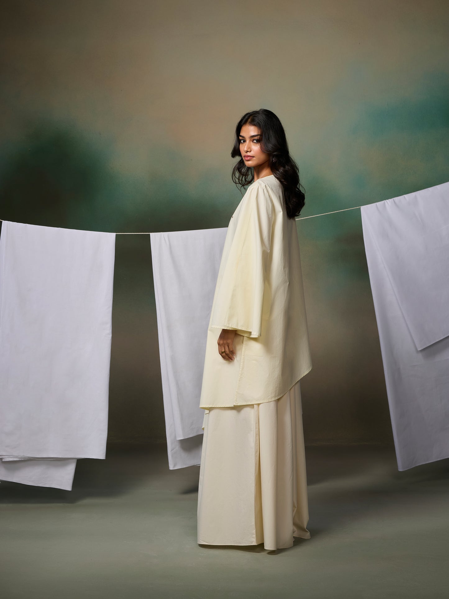 Misraa Asymmetric Boat Neck Kurta - Cream Cheese Yellow