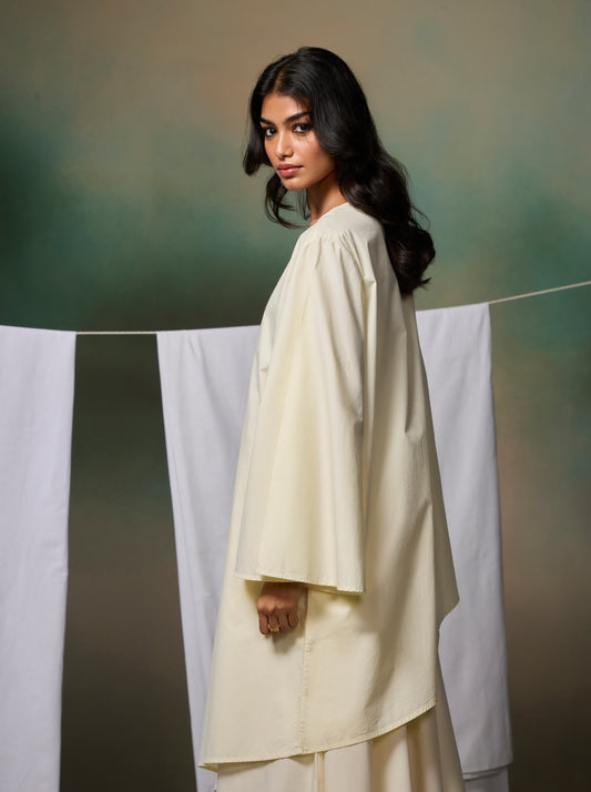 Misraa Asymmetric Boat Neck Kurta - Cream Cheese Yellow
