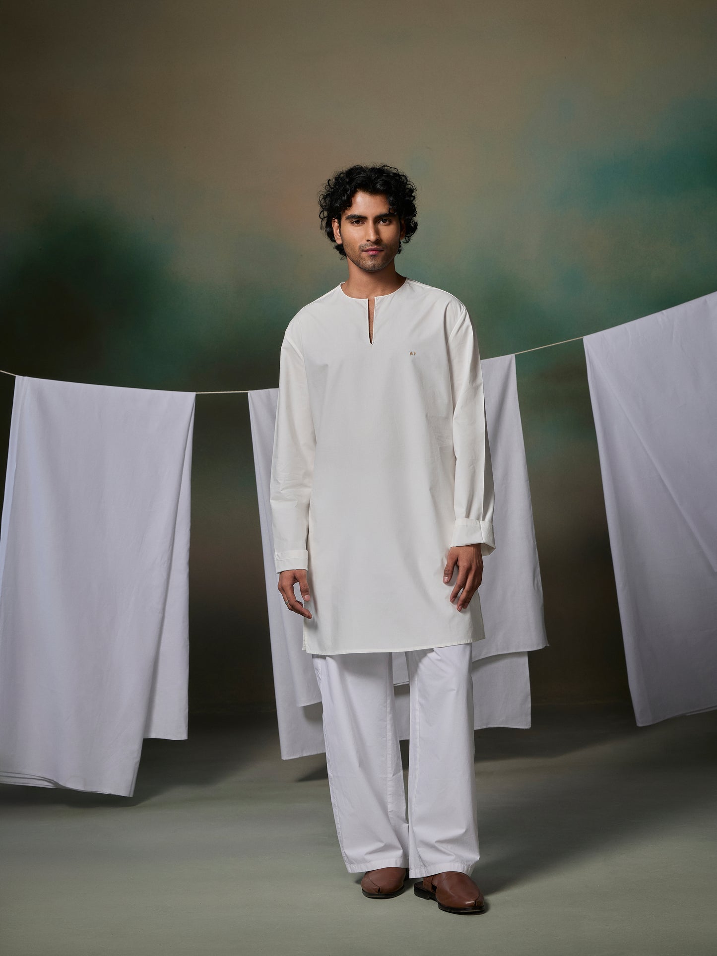 Misraa V Neck Kurta (Men) - White