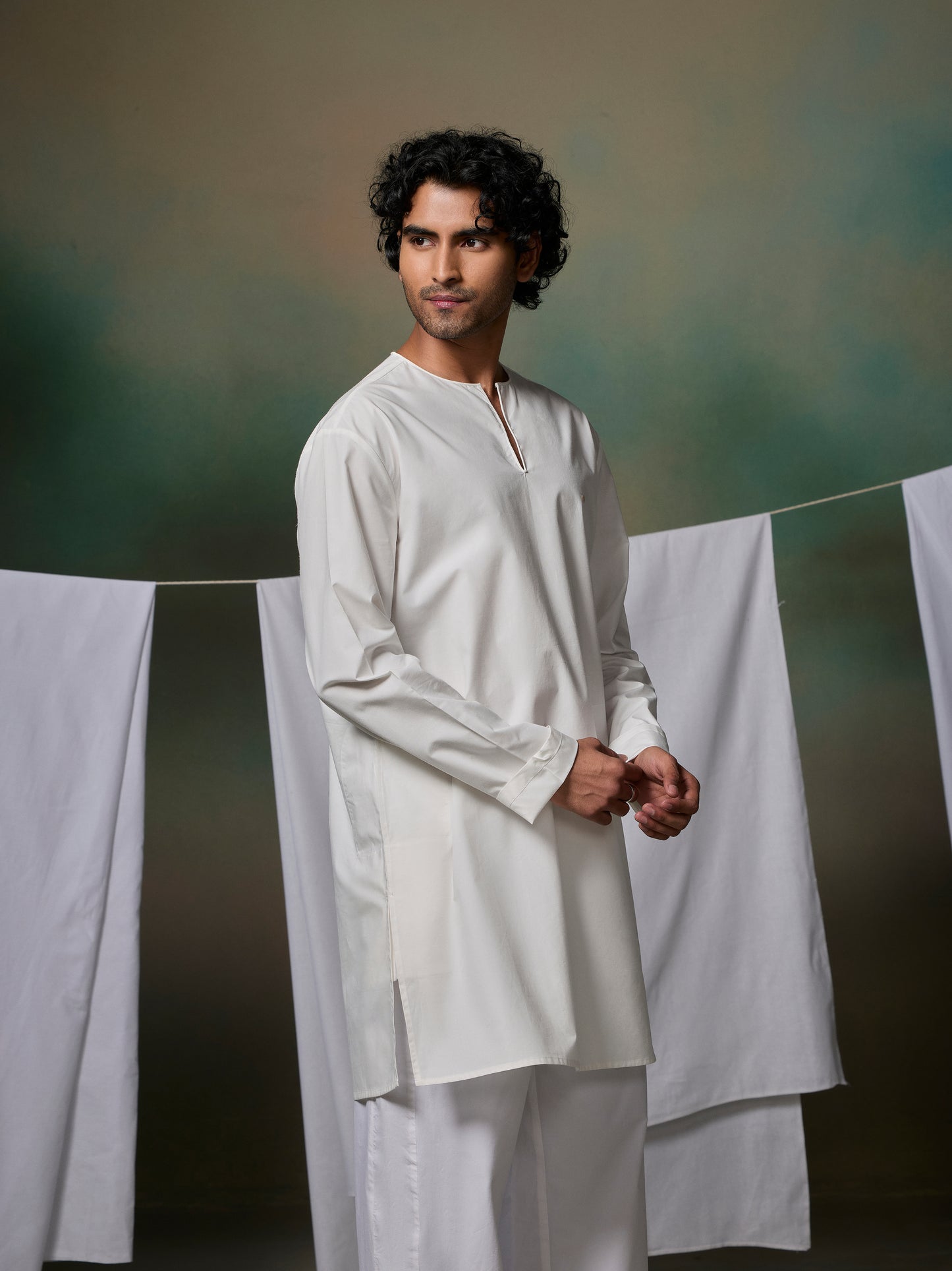 Misraa V Neck Kurta (Men) - White