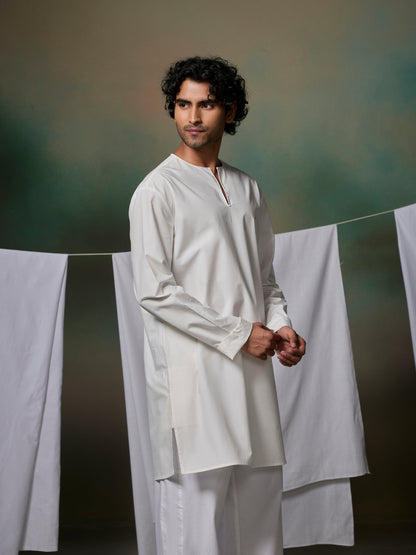 Misraa V Neck Kurta (Men) - White