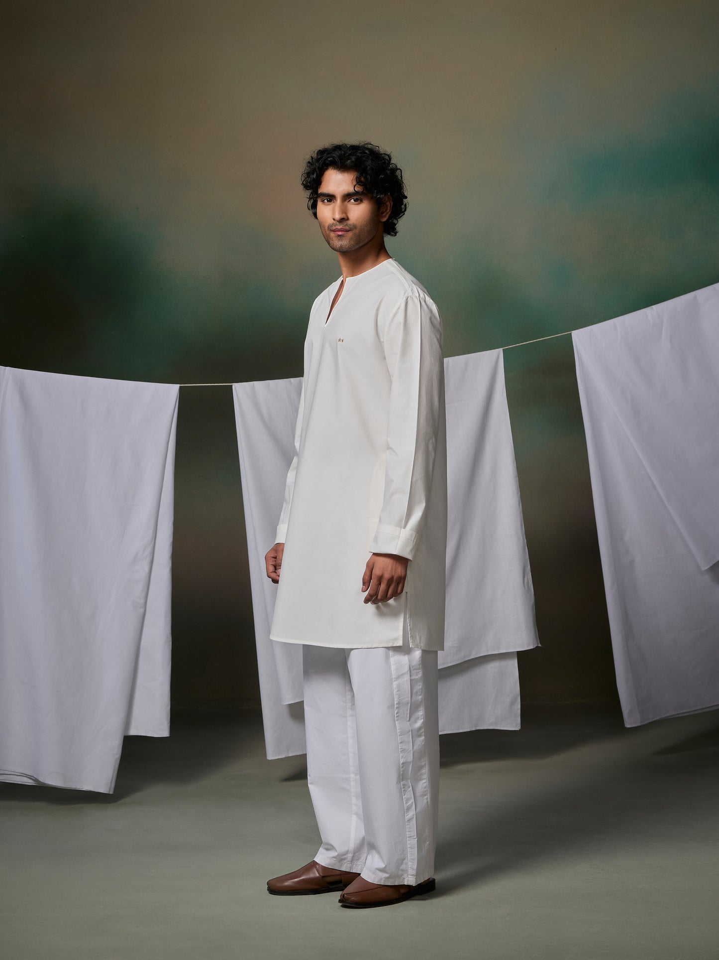 Misraa V Neck Kurta (Men) - White