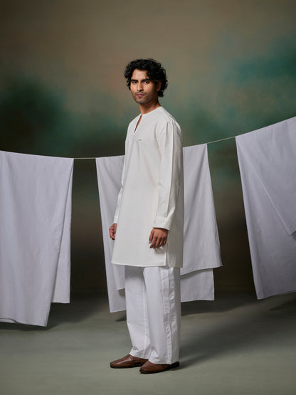 Misraa V Neck Kurta (Men) - White