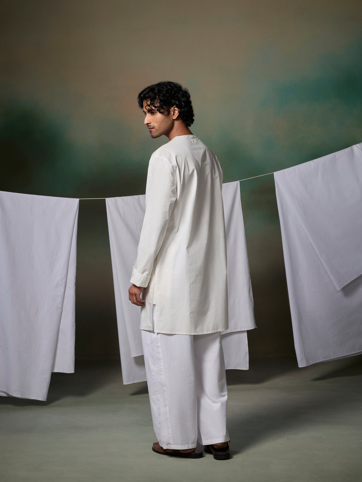 Misraa V Neck Kurta (Men) - White