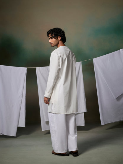 Misraa V Neck Kurta (Men) - White