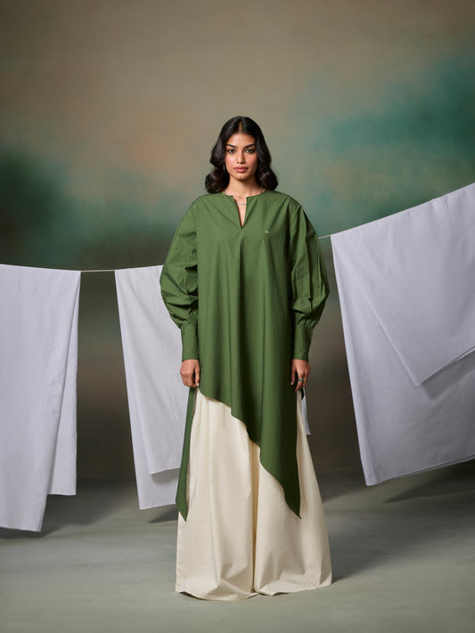 Misraa Opposite Hem Kurta - Chive Green