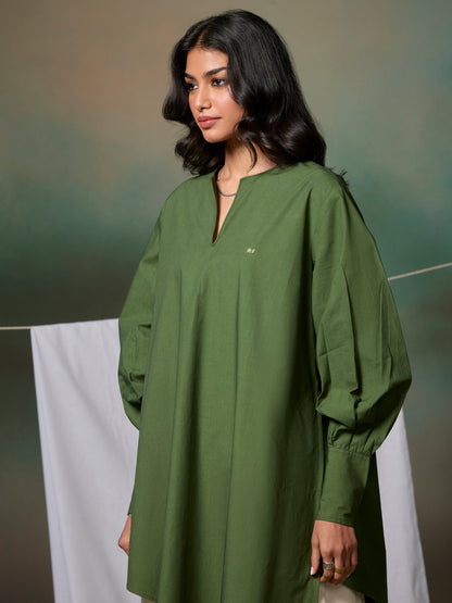Misraa Opposite Hem Kurta - Chive Green