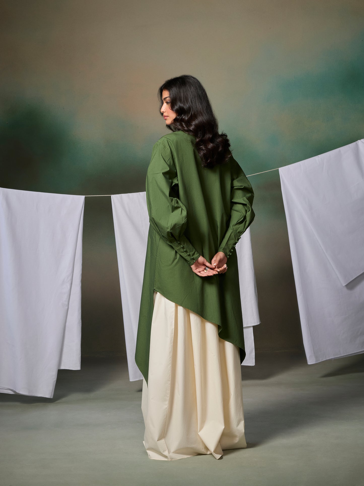 Misraa Opposite Hem Kurta - Chive Green