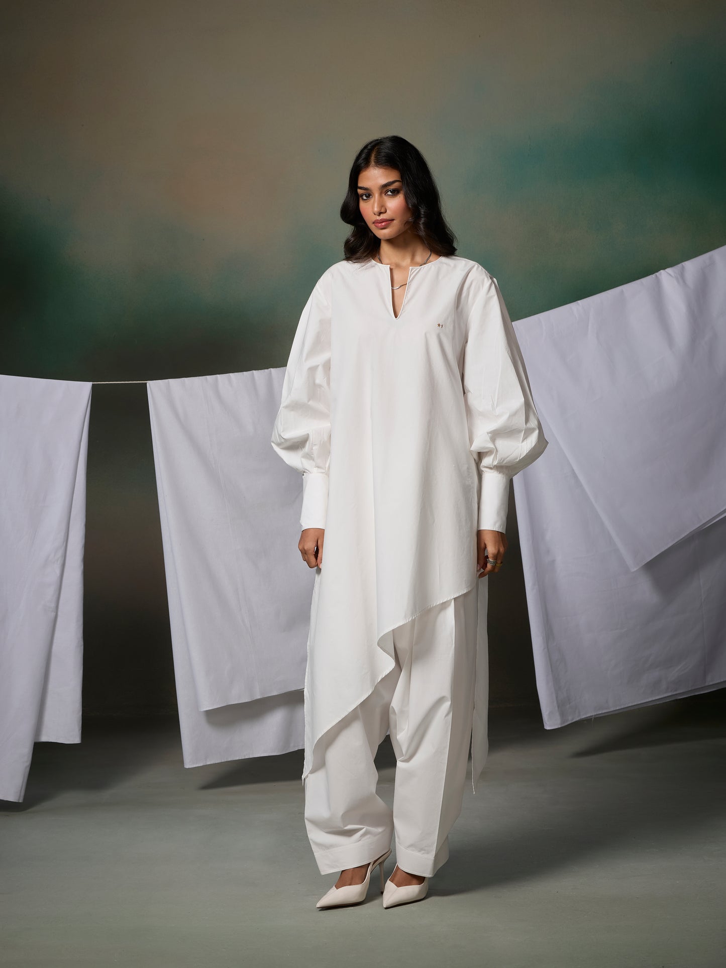 Misraa Opposite Hem Kurta - White