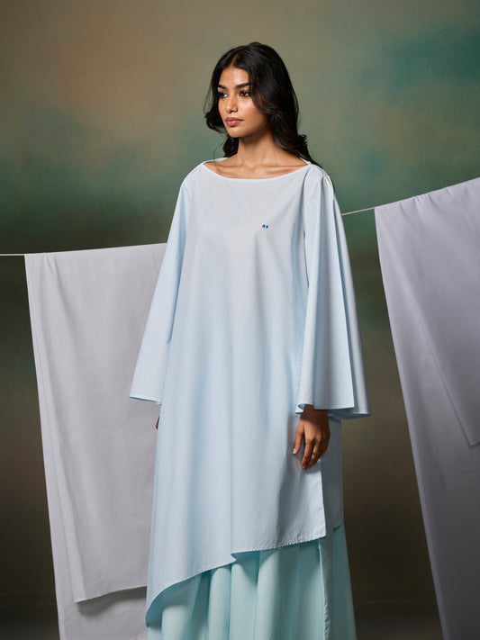 Misraa Asymmetric Boat Neck Kurta - Crystal Blue