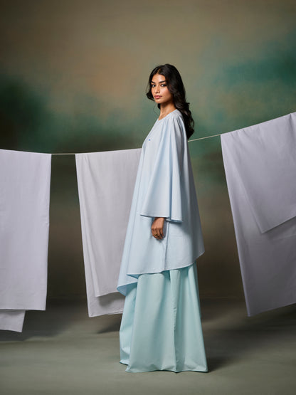 Misraa Asymmetric Boat Neck Kurta - Crystal Blue