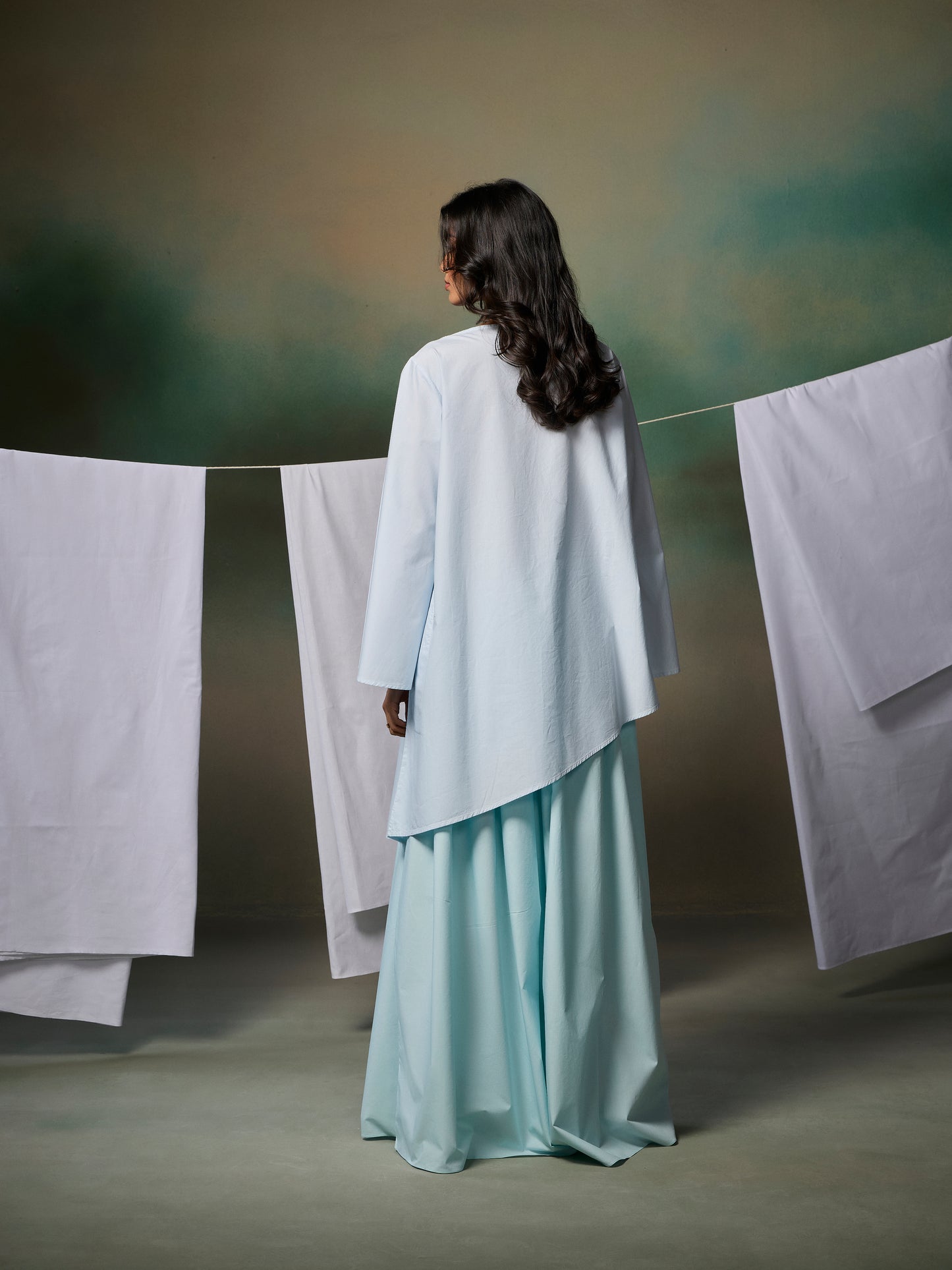 Misraa Asymmetric Boat Neck Kurta - Crystal Blue